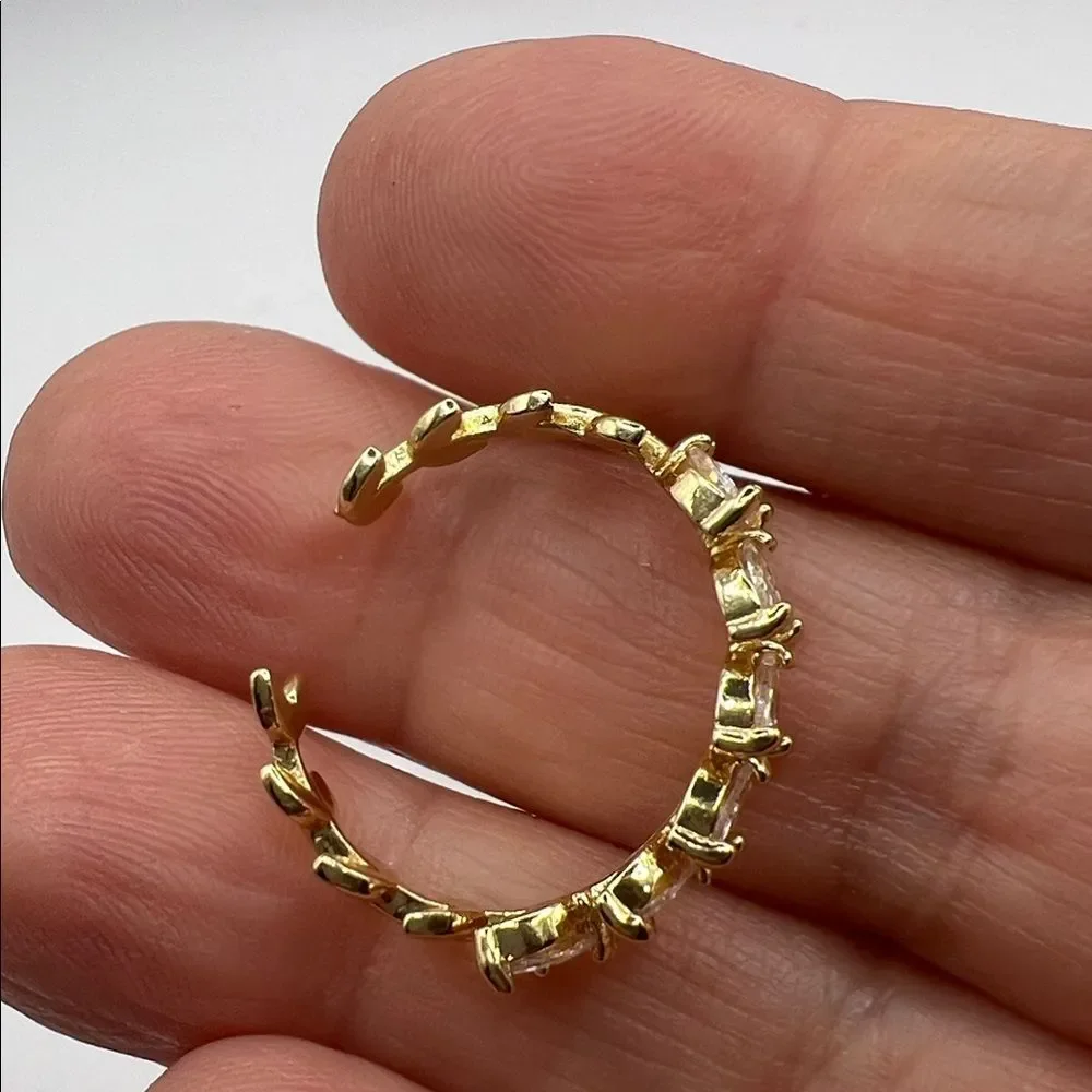Gold Leaf Crystal Band Ring - Adjustable